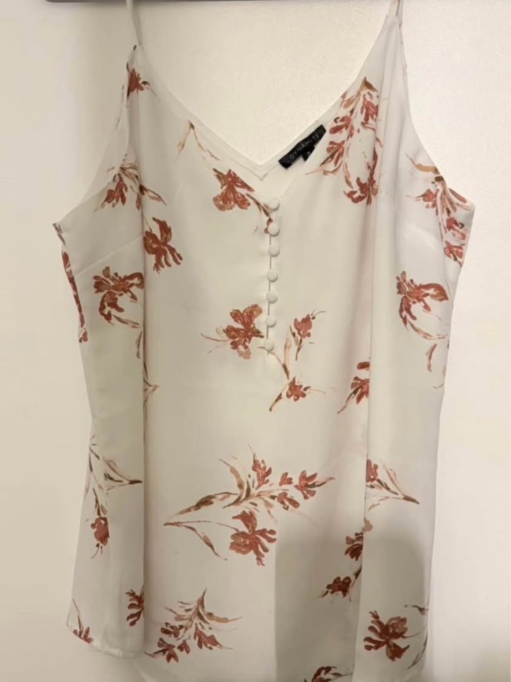 Ivory Floral V-Neck Cami with Covered Buttons